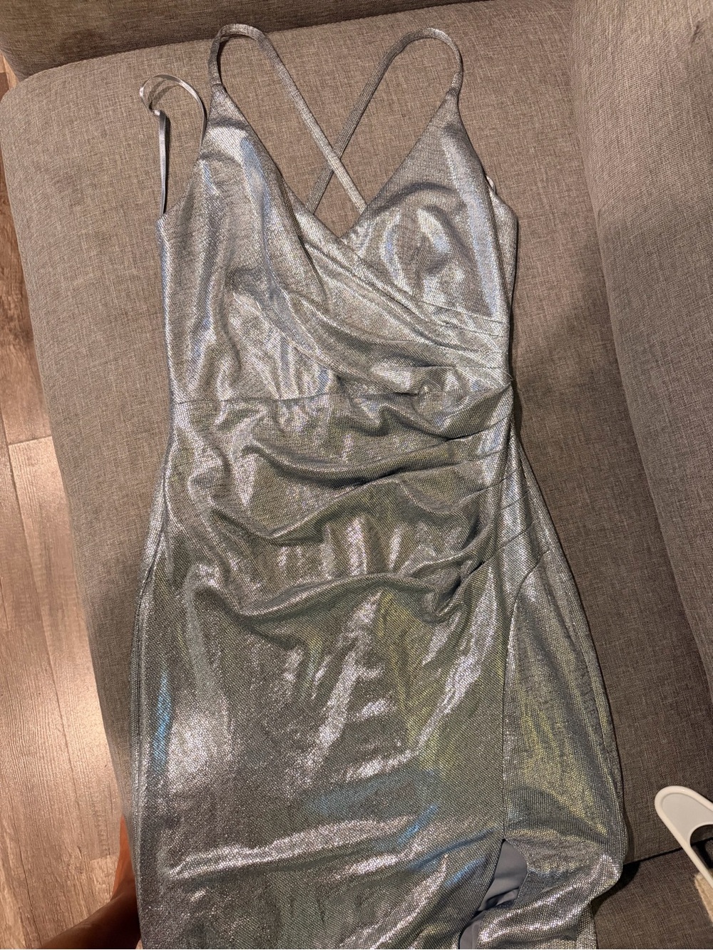 Eliza J Silver Metallic Mini Dress with Drape Front